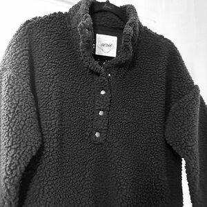 Aerie Black Cloud Sherpa Oversized Button Pullover Sz XS